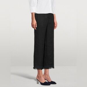 THEORY Cropped Black Linen Embroidered Fringe Hem Pants Women’s Size 4